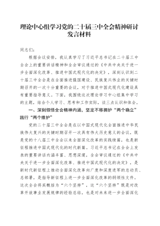 理论中心组学习党的二十届三中全会精神研讨发言材料心得体会20241101