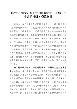 理论中心组学习会上学习贯彻党的二十届三中全会精神研讨交流材料 （4）