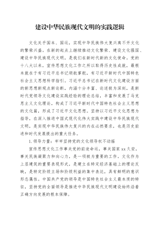 理论中心组研讨发言讲话心得：建设中华民族现代文明的实践逻辑