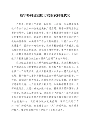 理论中心组研讨发言讲话心得：数字乡村建设助力农业农村现代化