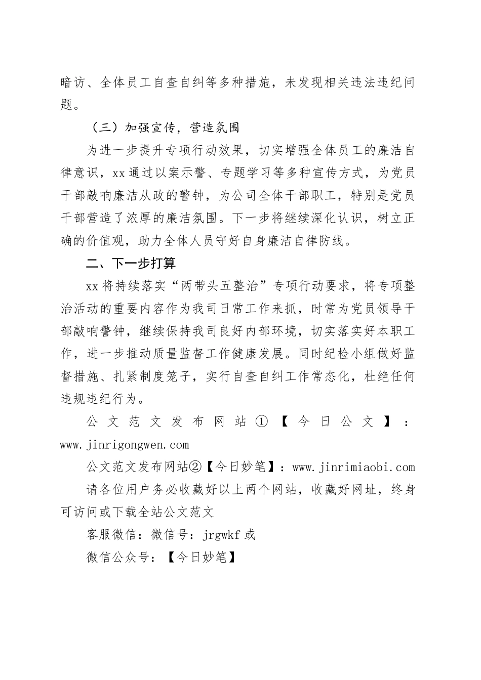 两带头五整治纠风防腐专项行动工作总结_第2页