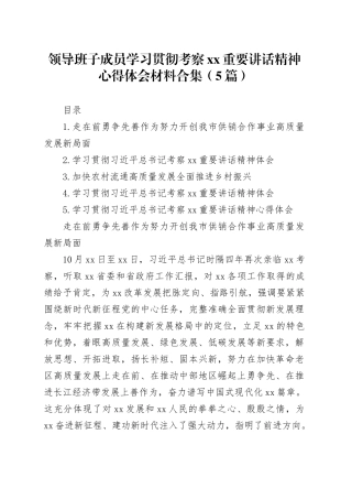 领导班子成员学习贯彻考察xx重要讲话精神心得体会材料合集（5篇）