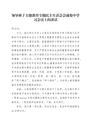 领导班子主题教育专题民主生活会会前集中学习会议上的讲话