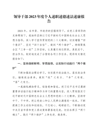领导干部2023年度个人述职述德述法述廉报告