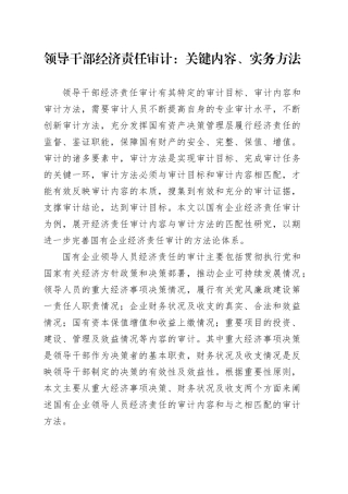 领导干部经济责任审计：关键内容、实务方法
