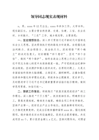 领导同志现实表现材料