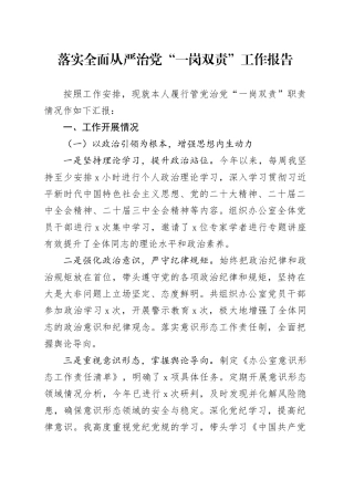 落实全面从严治党“一岗双责”工作报告20241016