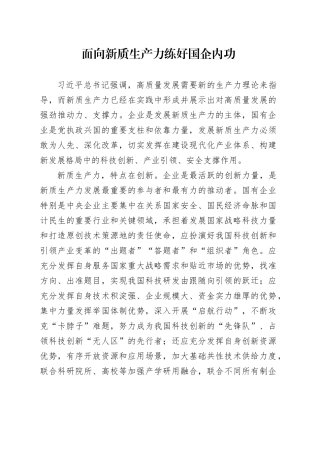 面向新质生产力练好国企内功