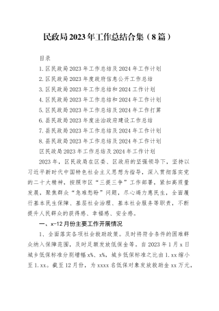 民政局2023年工作总结合集（8篇）