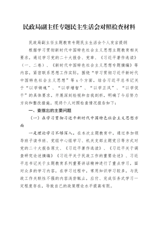 民政局副主任专题民主生活会对照检查材料