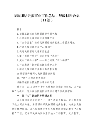 民族团结进步事业工作总结、经验材料合集（11篇）