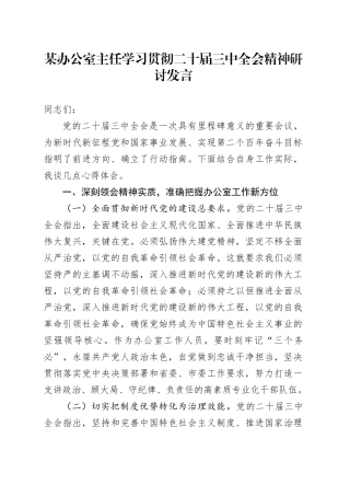 某办公室主任学习贯彻二十届三中全会精神研讨发言