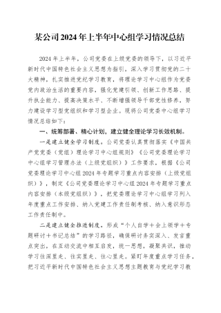 某公司2024年上半年中心组学习情况总结