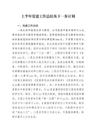 某国企上半年党建工作总结及下一步计划