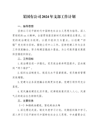 某国有公司2024年支部工作计划