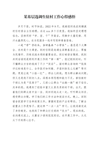 某基层选调生驻村工作心得感悟