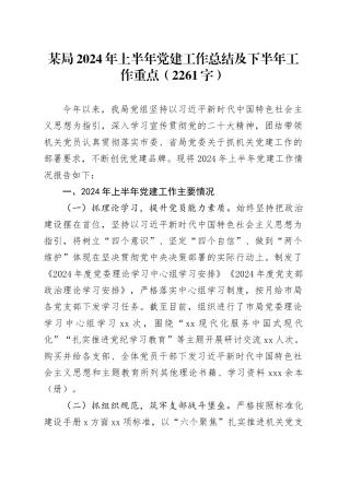 某局2024年上半年党建工作总结及下半年工作重点（2261字）