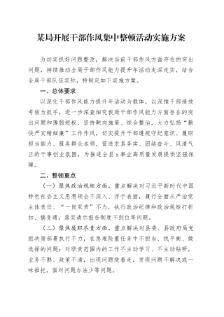 某局开展干部作风集中整顿活动实施方案