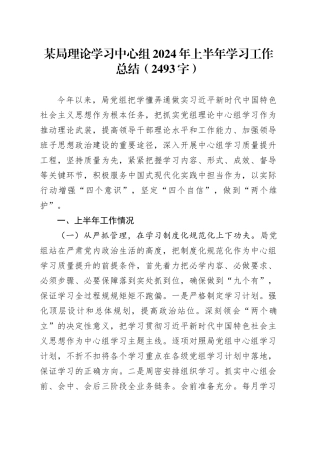 某局理论学习中心组2024年上半年学习工作总结（2493字）