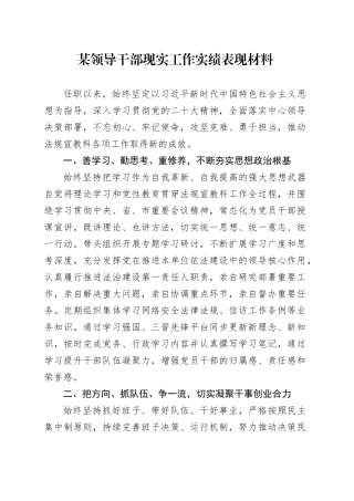 某领导干部现实工作实绩表现材料