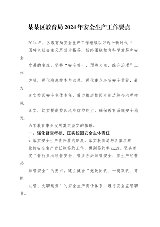 某某区教育局2024年安全生产工作要点