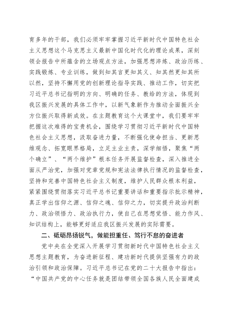 某区纪委书记主题教育“以新气象新作为推动发展”研讨发言材料_第2页