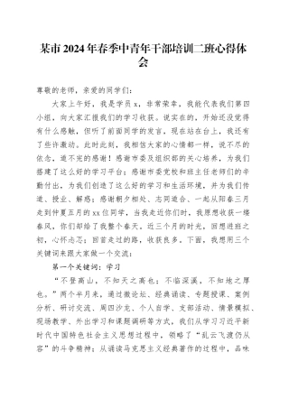 某市2024年春季中青年干部培训二班心得体会