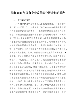 某市2024年国有企业改革深化提升行动报告