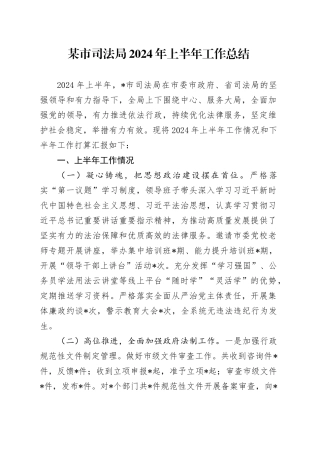 某市司法局2024年上半年工作总结
