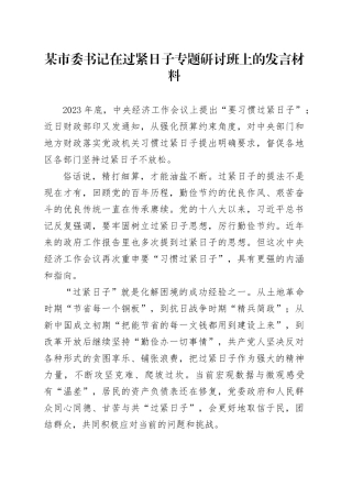 某市委书记在过紧日子专题研讨班上的发言材料