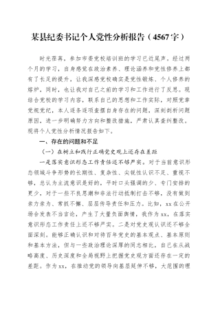 某县纪委书记个人党性分析报告（4567字）
