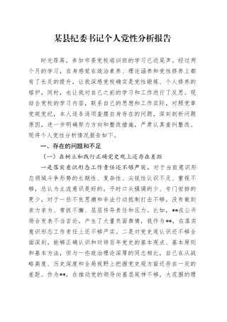 某县纪委书记个人党性分析报告
