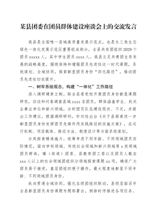某县团委在团员群体建设座谈会上的交流发言