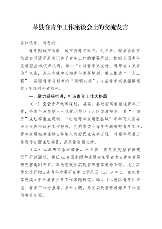 某县在青年工作座谈会上的交流发言