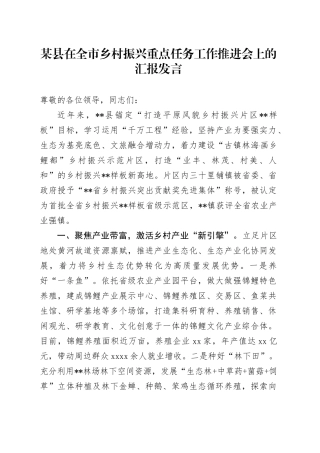 某县在全市乡村振兴重点任务工作推进会上的汇报发言