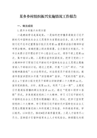 某乡乡村组织振兴实施情况工作报告