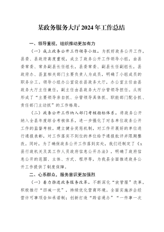 某政务服务大厅2024年工作总结