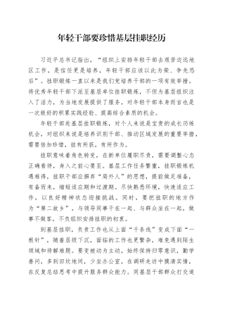 年轻干部要珍惜基层挂职经历