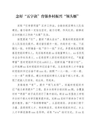 念好“五字诀”育强乡村振兴“领头雁”
