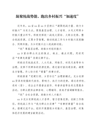 凝聚统战势能，跑出乡村振兴“加速度”