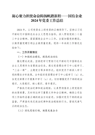 凝心聚力担使命奋楫扬帆踏新程——国有企业2024年党委工作总结