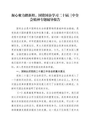 凝心聚力踏新程，国资国企学习二十届三中全会精神专题辅导报告