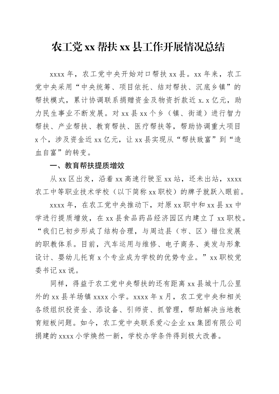 农工党xx帮扶xx县工作开展情况总结_第1页