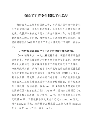 农民工工资支付保障工作总结