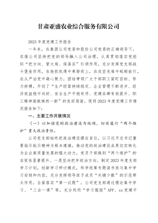 农业综合服务有限公司2023年度党建工作总结（1216）