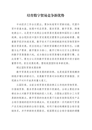 培育数字贸易竞争新优势
