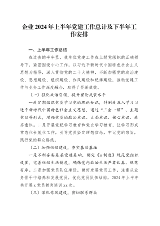 企业2024年上半年党建工作总计及下半年工作安排
