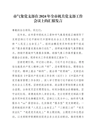 气象系统在2024年全市机关党支部工作会议上的汇报发言（支部经验总结）