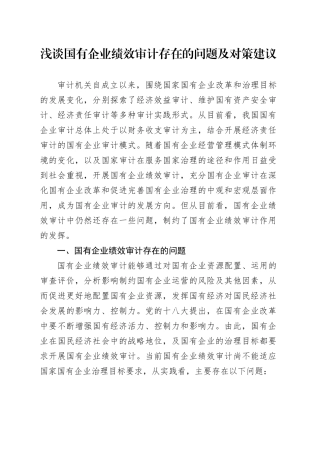 浅谈国有企业绩效审计存在的问题及对策建议