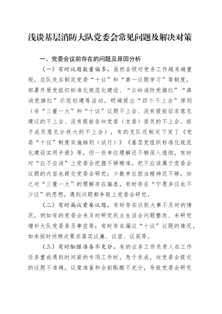 浅谈基层消防大队党委会常见问题及解决对策